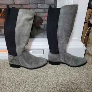 Born Womens Grey Suede Leather Strechy Slip On Riding Equestrian Boots Size 8.5